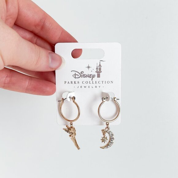 NWT Disney Parks Tinkerbell Peter Pan Earrings - Gold Color and Silver CZ - Picture 2 of 3